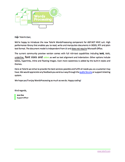 Telerik UI for ASP.NET MVC WordsProcessing sample document preview